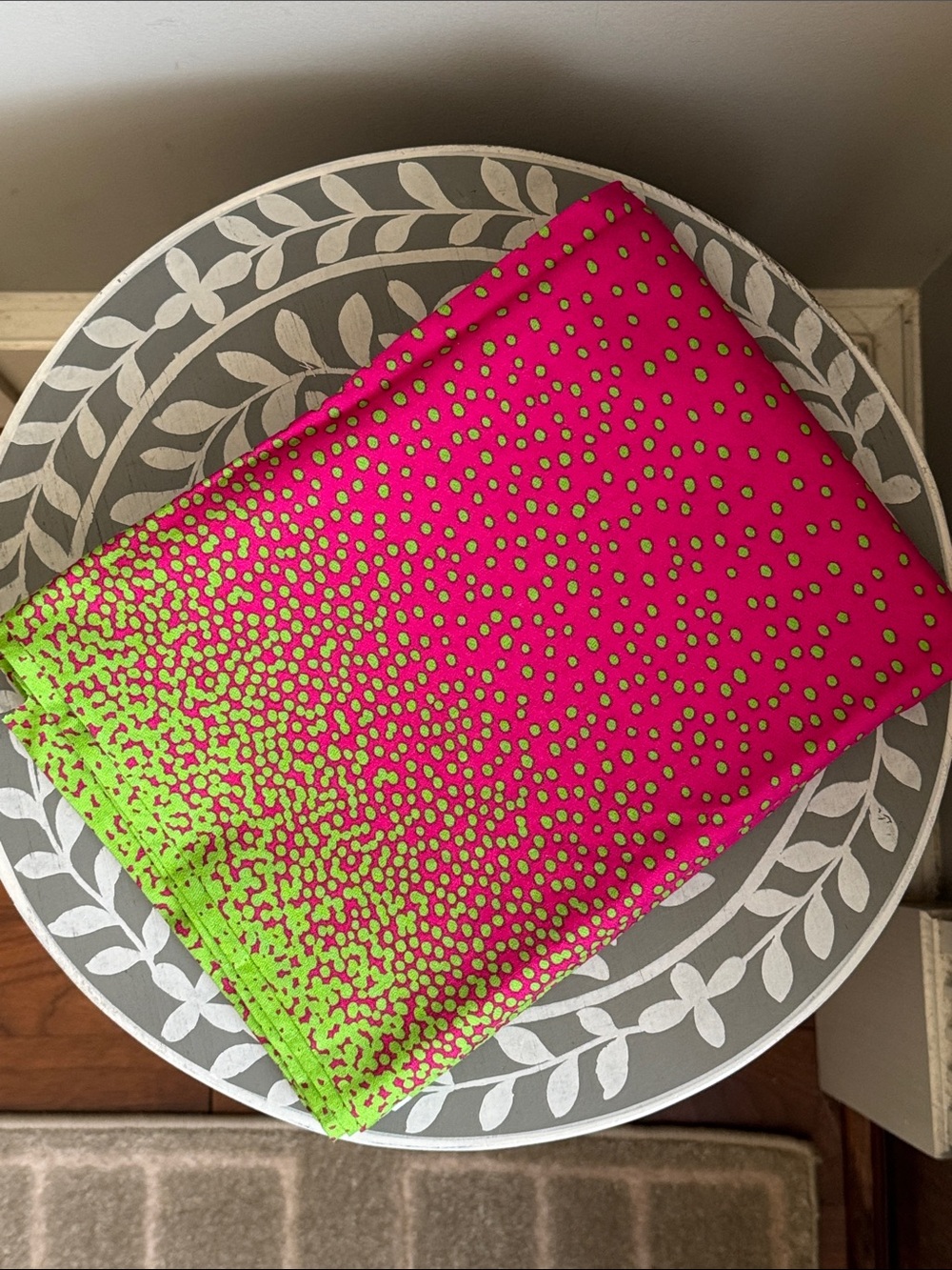 Bright Pink and Neon Green Polka Dot Cotton Fabric Jane Sassaman 1 & 2/3 Yards